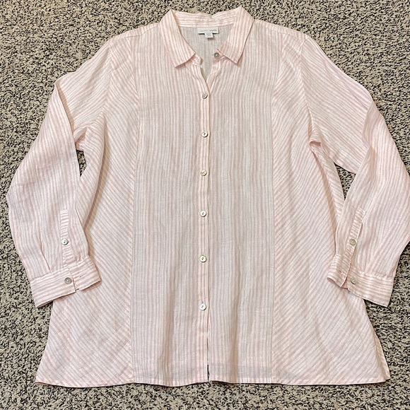 J. Jill Linen Button Up Shirt Pink & White stripes - Picture 2 of 6